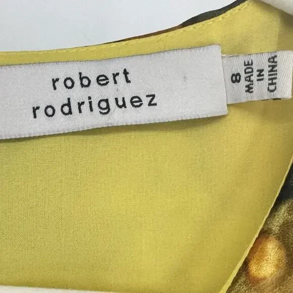 Robert Rodriguez 100% Silk Yellow Watercolor Print Size 8 Party Cocktail Dress - Picture 4 of 6